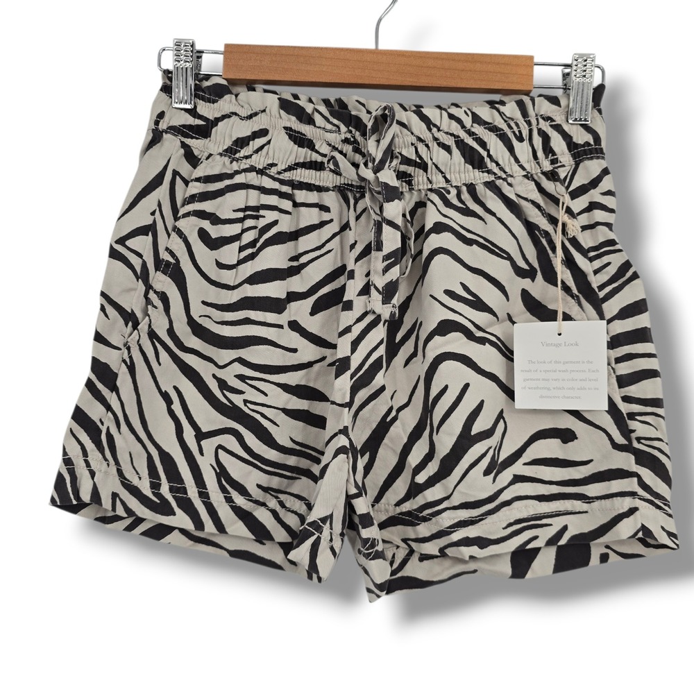 Cynthia Rowley Womens Zebra Print Lyocell Paperbag Waist Shorts Cream Black XS